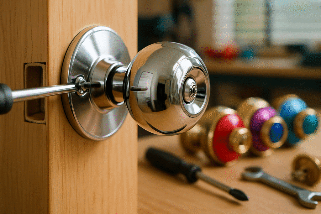 New door knob and handle installation by a professional locksmith for home security in Parker, CO.